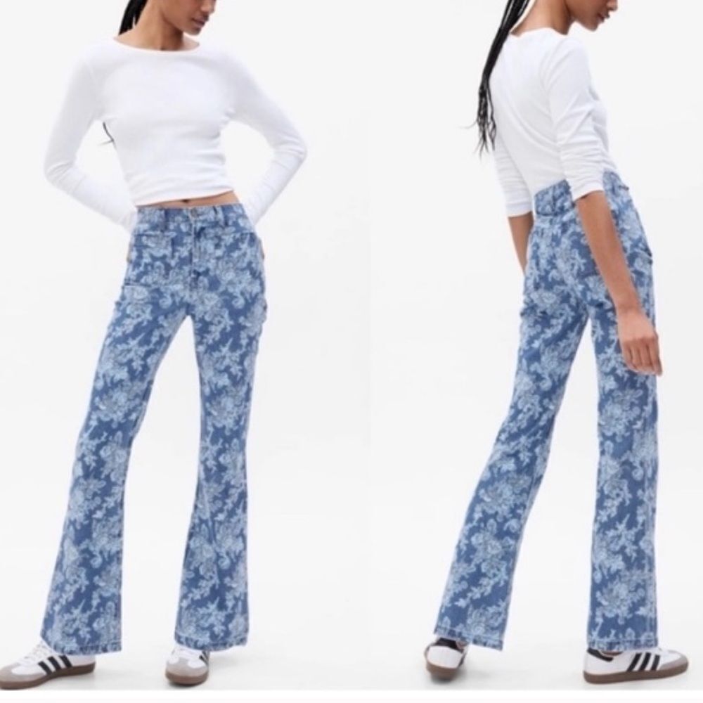 Gap X LoveShackFancy High Rise Floral '70s Flare Jeans 28/8R